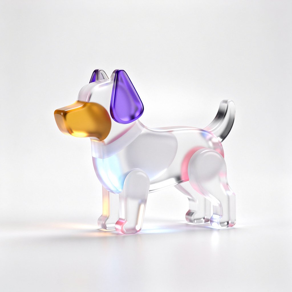 A luminous stylized 3D dog figure