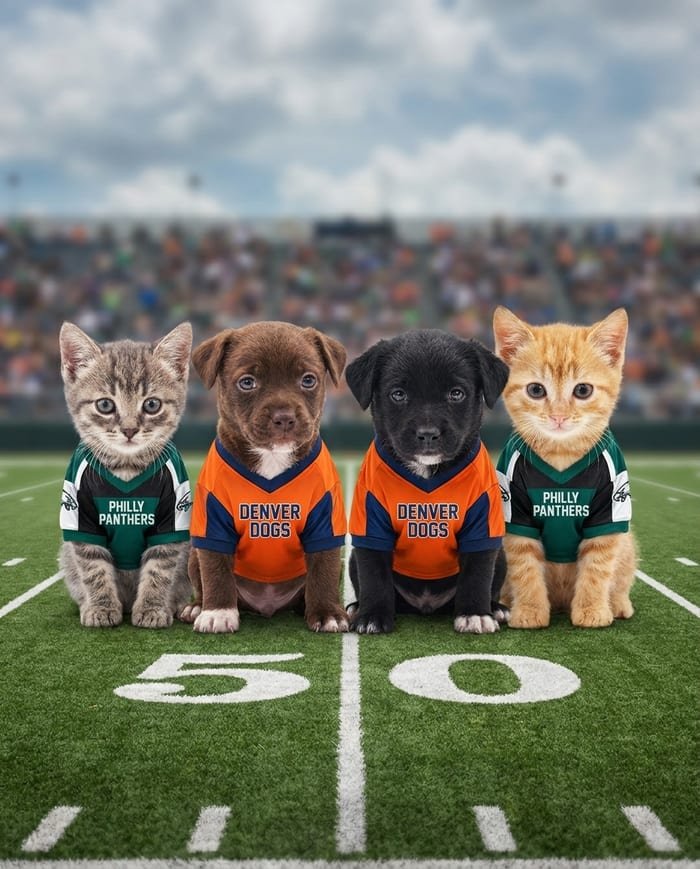 A pet rendered in a sports-themed portrait